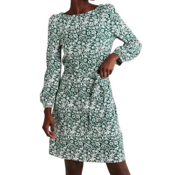 Boden Kelly Green White Ditsy Floral Belted Dress Knee length Size 8 Career Y23 - Picture 1 of 11